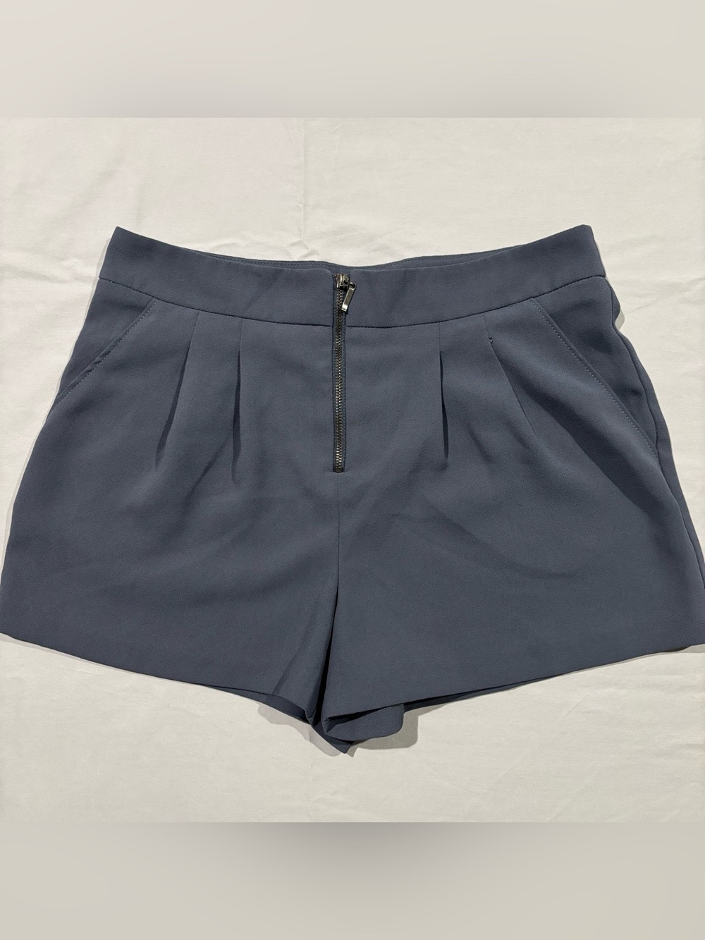 Forever 21 Navy High-Waist Pleated Zip-Front Shorts